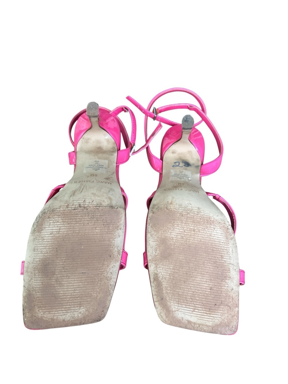 Marc Fisher Neon Pink Strappy Square-Toe Heels - Picture 4 of 5